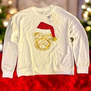 (NWT) ADORABLE LONG SLEEVE SANTA PUG TEE (M) by Workshop